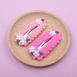 미니 핑크 꽃 뜨개 똑딱핀_연핑크/핑크